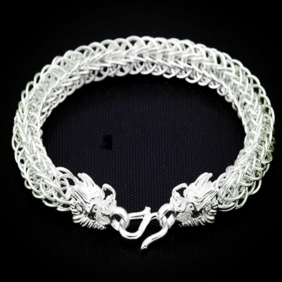 99 Pure Silver Men's Thai Bracelet with Double Dragon Head, Trendy Male Bracelet, Bold and Fashionable Korean Style Personalized Men's Bracelet 99 Pure Silver Men's Thai Bracelet with Double Dragon Head, Trendy Male Bracelet, Bold and Fashionable Korean Style Personalized Men's Bracelet