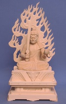 Japan direct mail hand carved stationary ming wang seat like cypress wood Four Corners flame backlight 3 0 inch