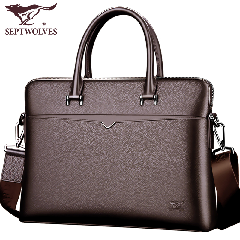 Septwolves leather bag briefcase men's bag shoulder bag messenger bag 2022 new business men's bag handbag