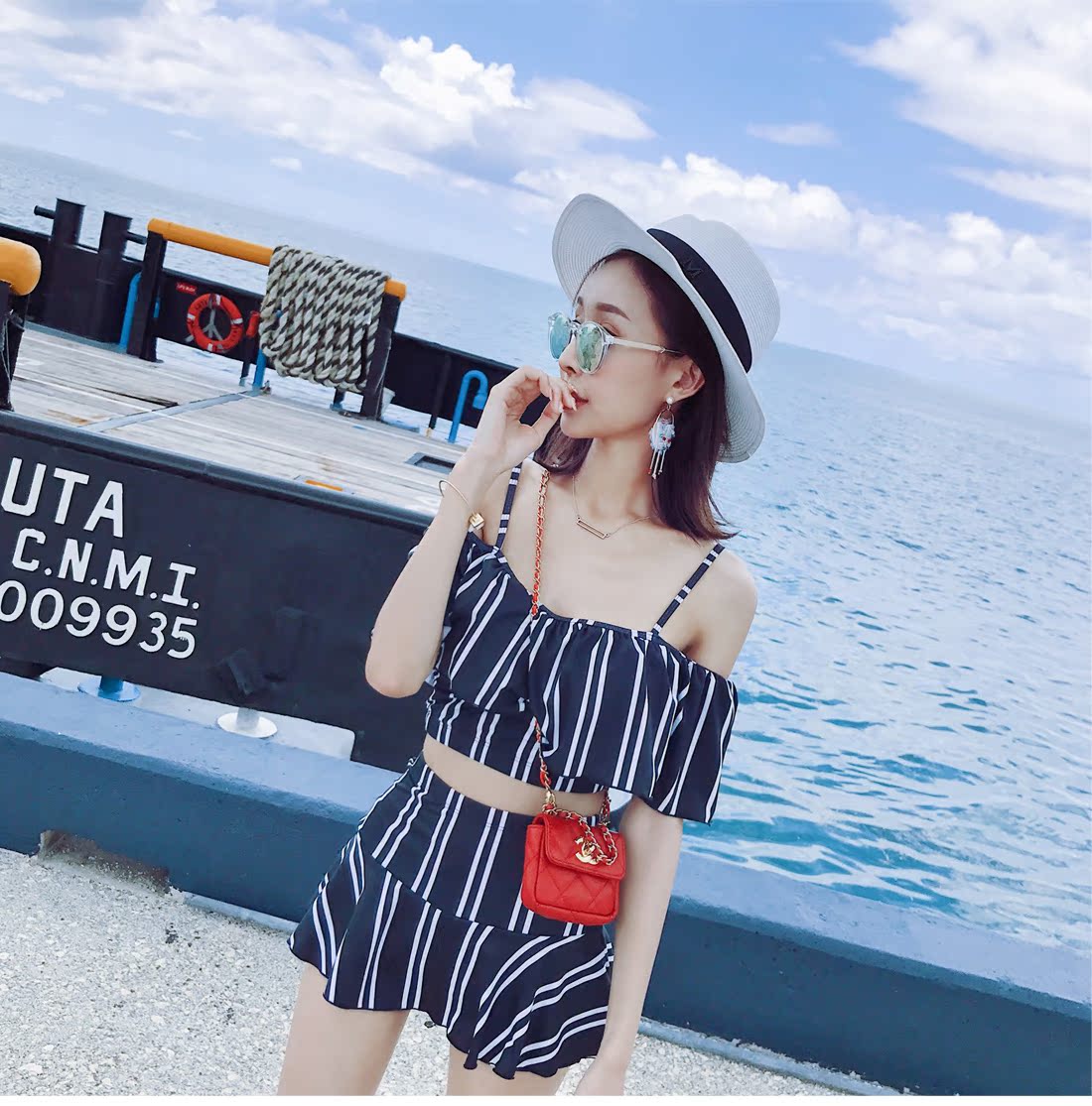 [Giải phóng mặt bằng] áo tắm nữ nữ võ sĩ Hàn Quốc bảo thủ giảm béo bụng sọc sinh viên nóng bỏng áo tắm gợi cảm - Bộ đồ bơi hai mảnh đồ bơi 2 mảnh trẻ em