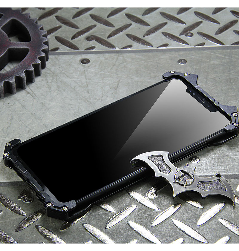 R-Just Batman Shockproof Aluminum Shell Metal Case with Custom Batarang Stent for Xiaomi Mi 8 Explorer / Xiaomi Mi 8 / Xiaomi Mi 8 SE