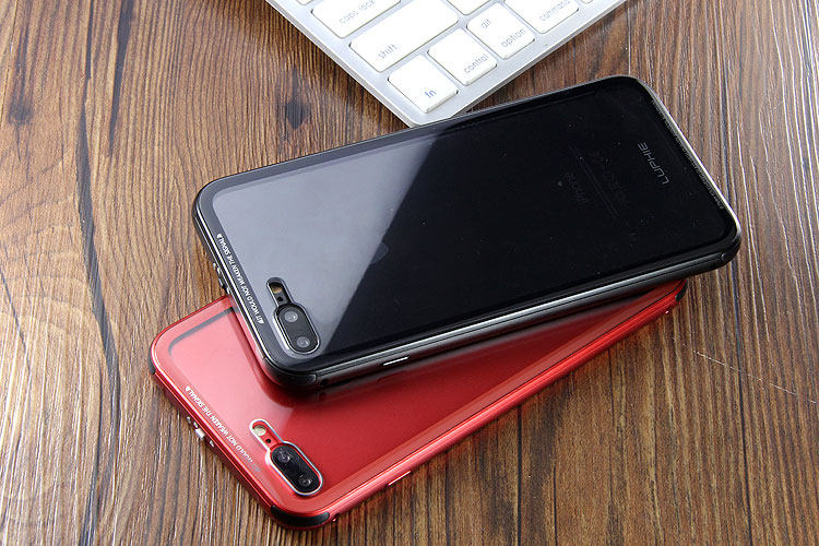Luphie iGlass Airframe Aluminum Bumper Air Barrier Tempered Glass Back Case Cover for Apple iPhone 7 & iPhone 7 Plus