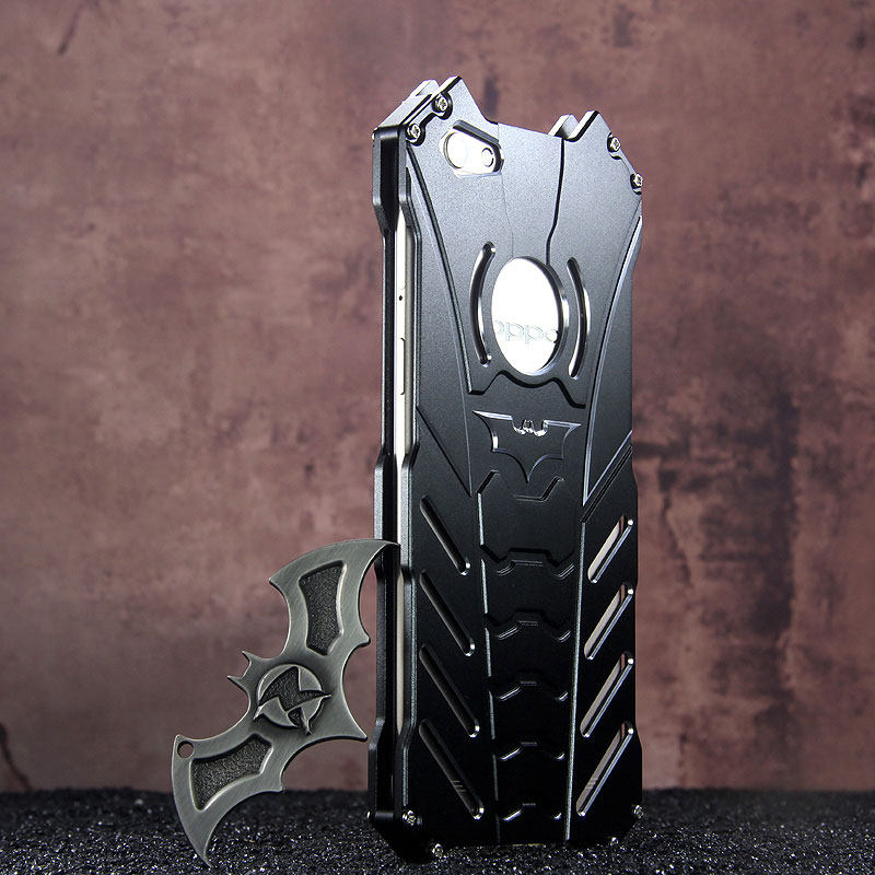 R-Just Batman Shockproof Aluminum Shell Metal Case with Custom Stent for OPPO R9s Plus & OPPO R9s