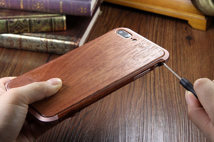 iy Rosewood Aluminum Metal Frame Wood Bumper Wooden Back Case Cover for Apple iPhone 8 Plus & iPhone 8 & iPhone 7 Plus & iPhone 7