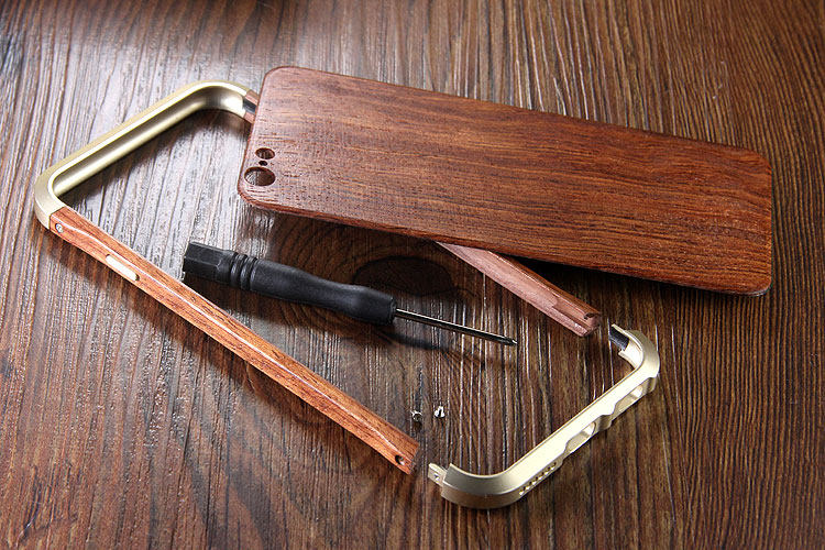 iy Rosewood Aluminum Metal Frame Wood Bumper Wooden Back Case Cover for Apple iPhone 6S Plus/6 Plus & iPhone 6S/6