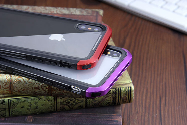 Luphie Nunchaku Airframe Metal Frame Air Barrier Tempered Glass Back Case Cover for Apple iPhone X