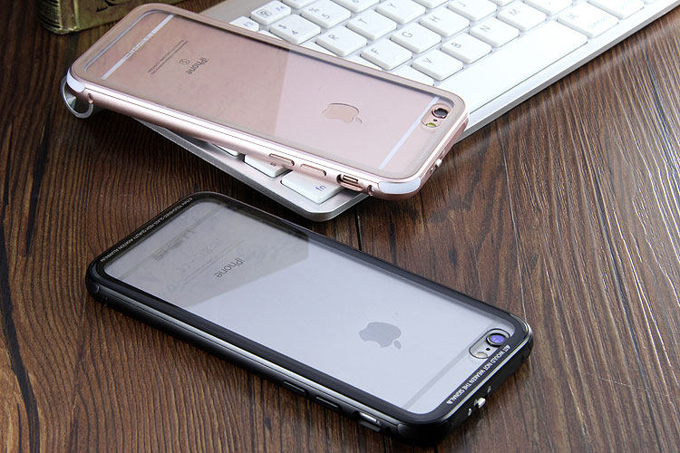 Luphie iGlass Airframe Aluminum Bumper Air Barrier Tempered Glass Back Case Cover for Apple iPhone 6S/6 & iPhone 6S Plus/6 Plus