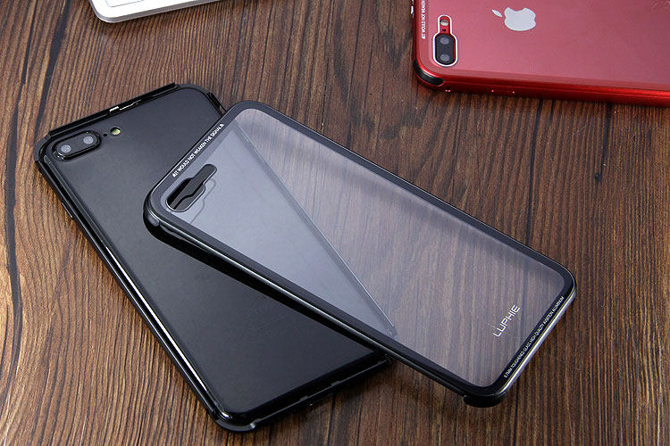 Luphie iGlass Airframe Aluminum Bumper Air Barrier Tempered Glass Back Case Cover for Apple iPhone 7 & iPhone 7 Plus