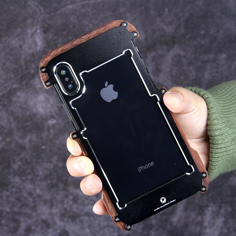 R-Just IRONWOOD Light Slim Timber Aluminum Metal Wood Bumper Case Cover for Apple iPhone X