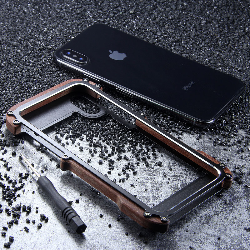 R-Just IRONWOOD Light Slim Timber Aluminum Metal Wood Bumper Case Cover for Apple iPhone X