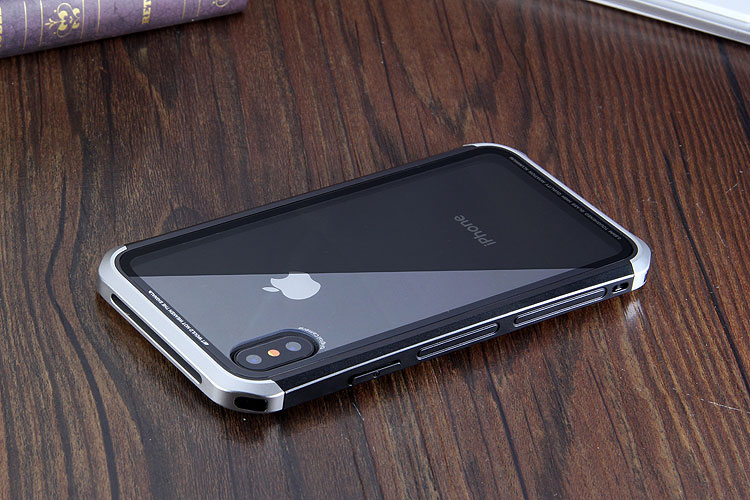 Luphie Nunchaku Airframe Metal Frame Air Barrier Tempered Glass Back Case Cover for Apple iPhone X