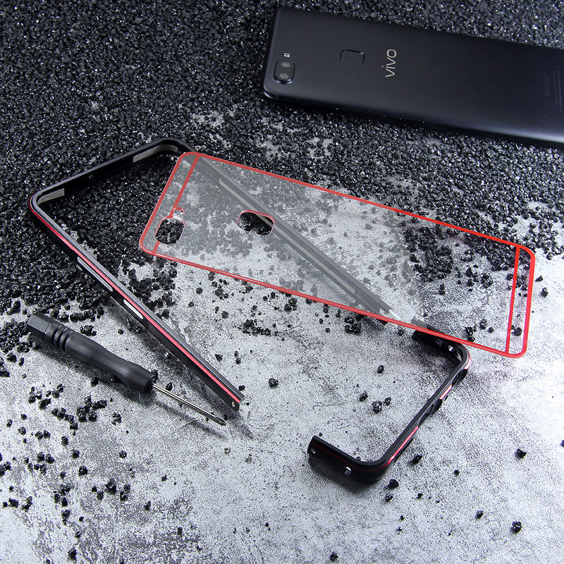 iy Bicolor Aurora Aluminum Metal Bumper Scratch Resistant Transparent PC Case Cover for vivo X20 & vivo X20 Plus