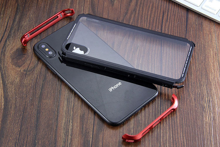 Luphie Nunchaku Airframe Metal Frame Air Barrier Tempered Glass Back Case Cover for Apple iPhone X