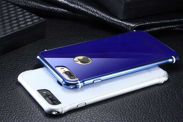 iy Rainbow Aluminum Metal Frame 9H Tempered Glass Back Cover Case for Apple iPhone 7 Plus & iPhone 7
