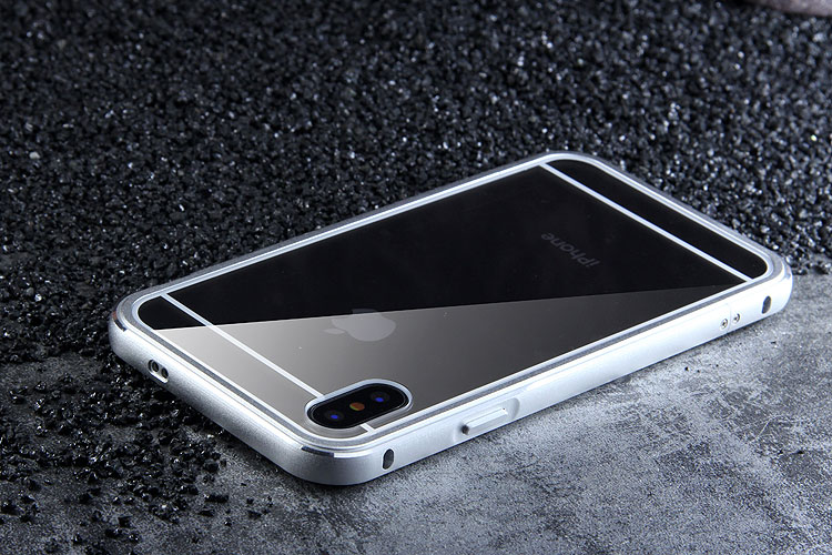 iy Bicolor Aurora Aluminum Metal Bumper Scratch Resistant Transparent PC Case Cover for Apple iPhone X