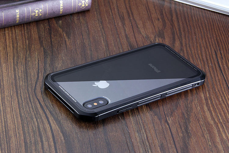 Luphie Nunchaku Airframe Metal Frame Air Barrier Tempered Glass Back Case Cover for Apple iPhone X
