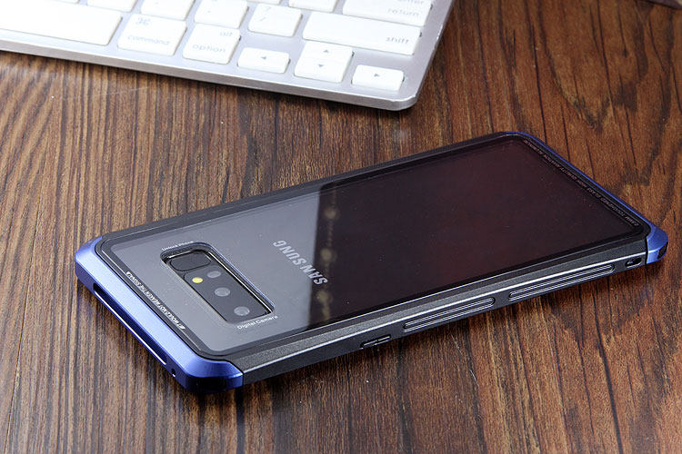 Luphie Nunchaku Airframe Metal Frame Air Barrier Tempered Glass Back Case Cover for Samsung Galaxy Note 8