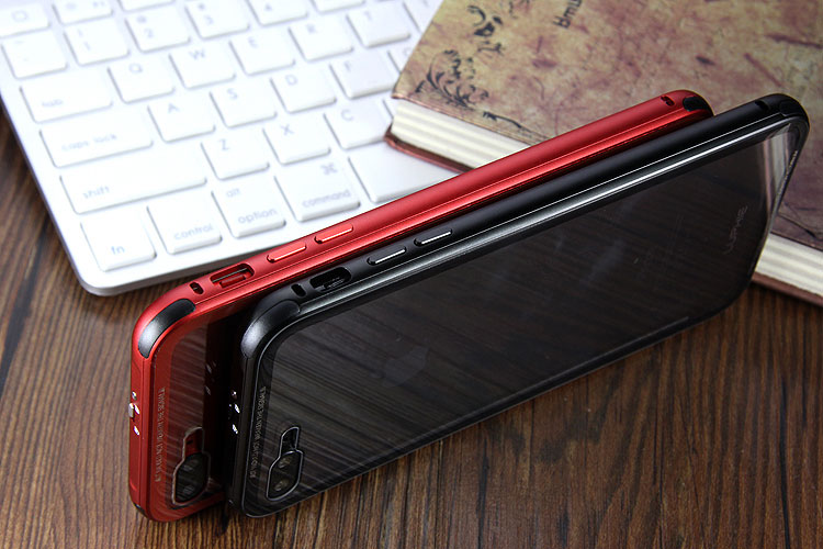 Luphie iGlass Airframe Aluminum Bumper Air Barrier Tempered Glass Back Case Cover for Apple iPhone 7 & iPhone 7 Plus