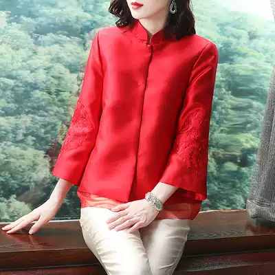 2021 spring new Chinese style women's red cheongsam jacket female autumn retro buckle Chinese top modified Tang suit