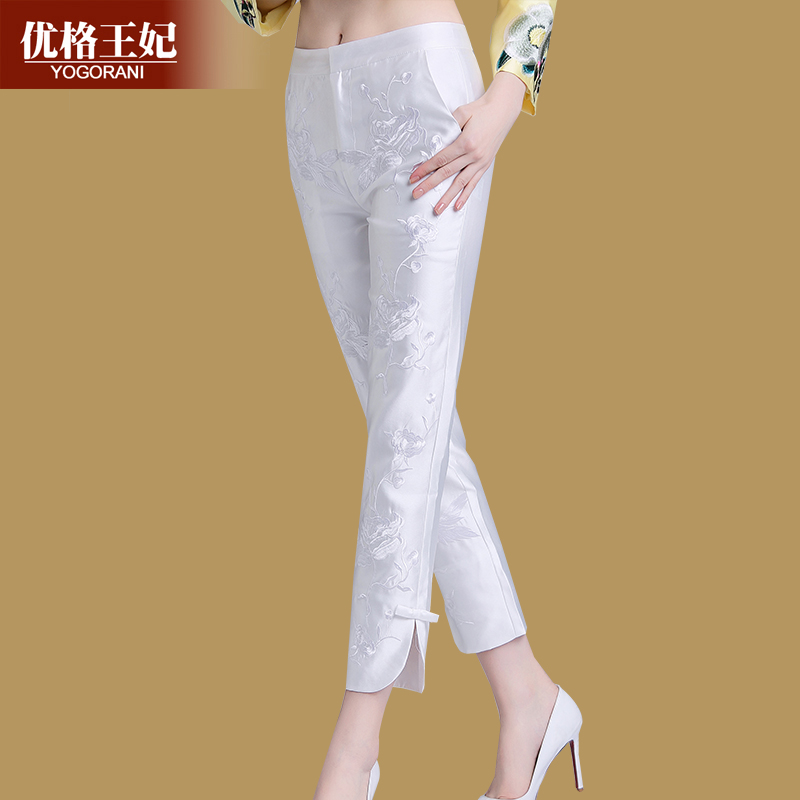 Chinese style butterfly knot disc buckle fillet open fork smoke pipe pants 2022 new retro modified embroidered 90% casual pants woman