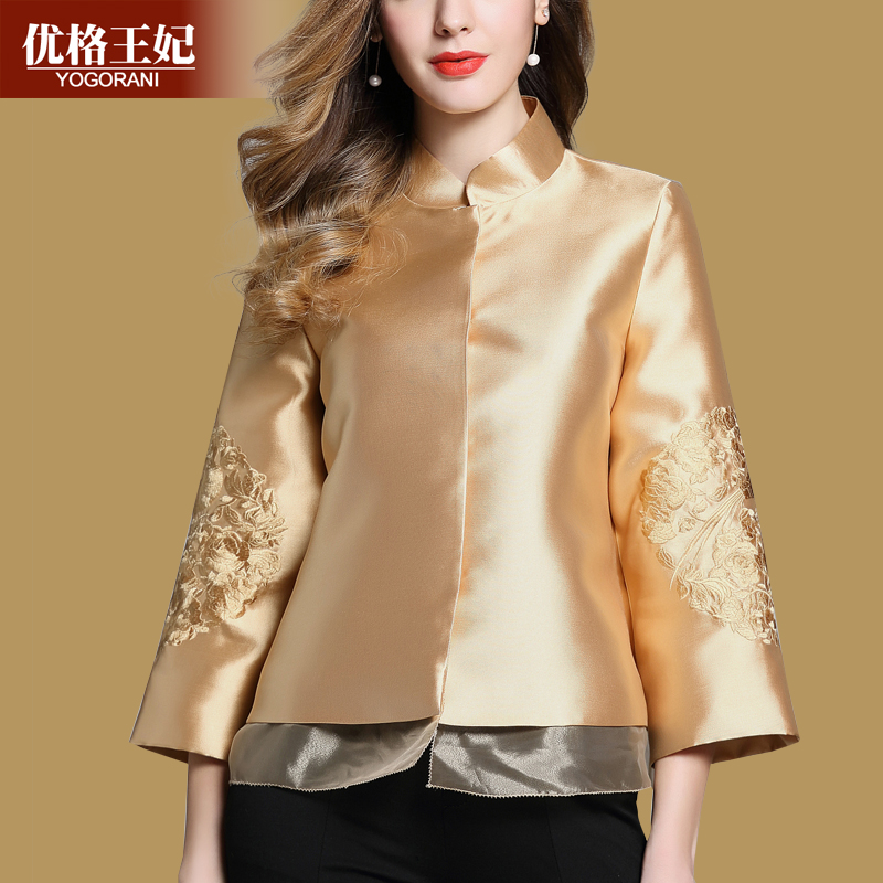 2021 spring and autumn new Chinese style retro embroidered improved cheongsam top Tang suit large size loose stand collar short jacket women