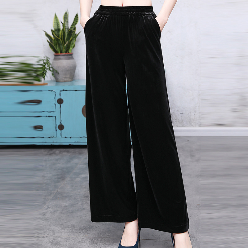 2020 spring autumn new retro velvet wide leg pants woman 90% long pants high waist display slim straight cylinder casual pants velvet pants