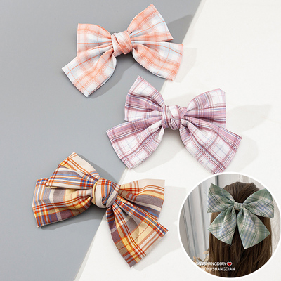 日系学院风格子蝴蝶结发夹发卡