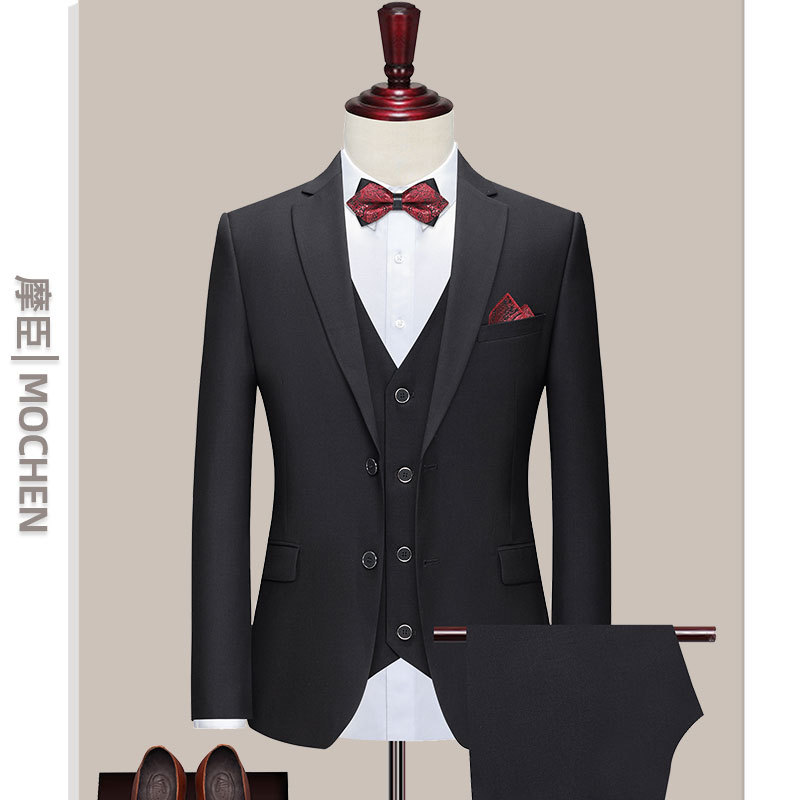Men's Three-Piece Suit, Korean Style Slim-Fit Small Suit, Professional Formal Wear, Groomsmen's Clothing, Groom's Wedding Dress