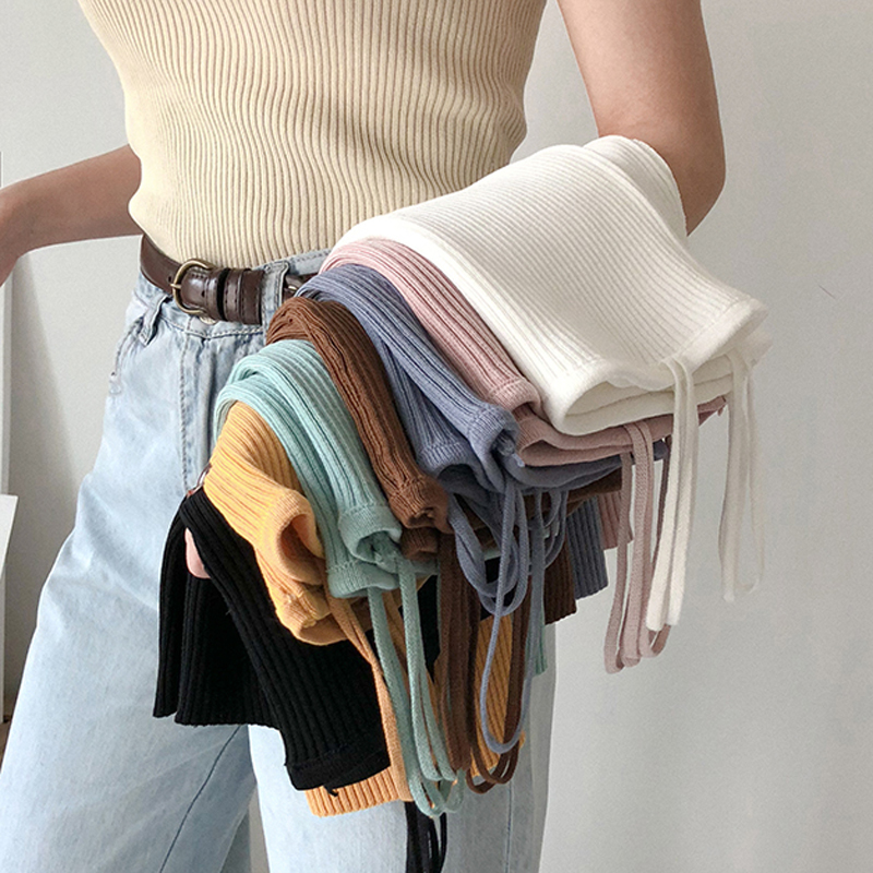 2021 summer Korean version slim inside with suspenders White knitwear small vest women wear short base shirt top