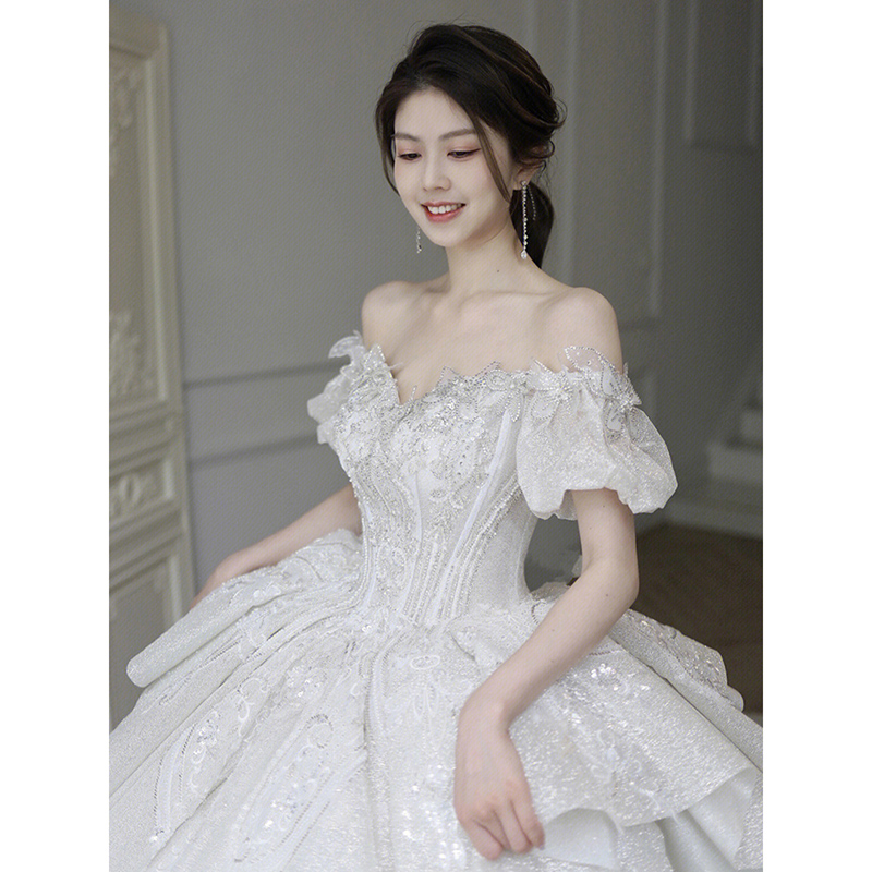 Lace advanced spring wedding dress, open shoulders, suitable for teen, french style, plus size Lace advanced spring wedding dress, open shoulders, suitable for teen, french style, plus size
