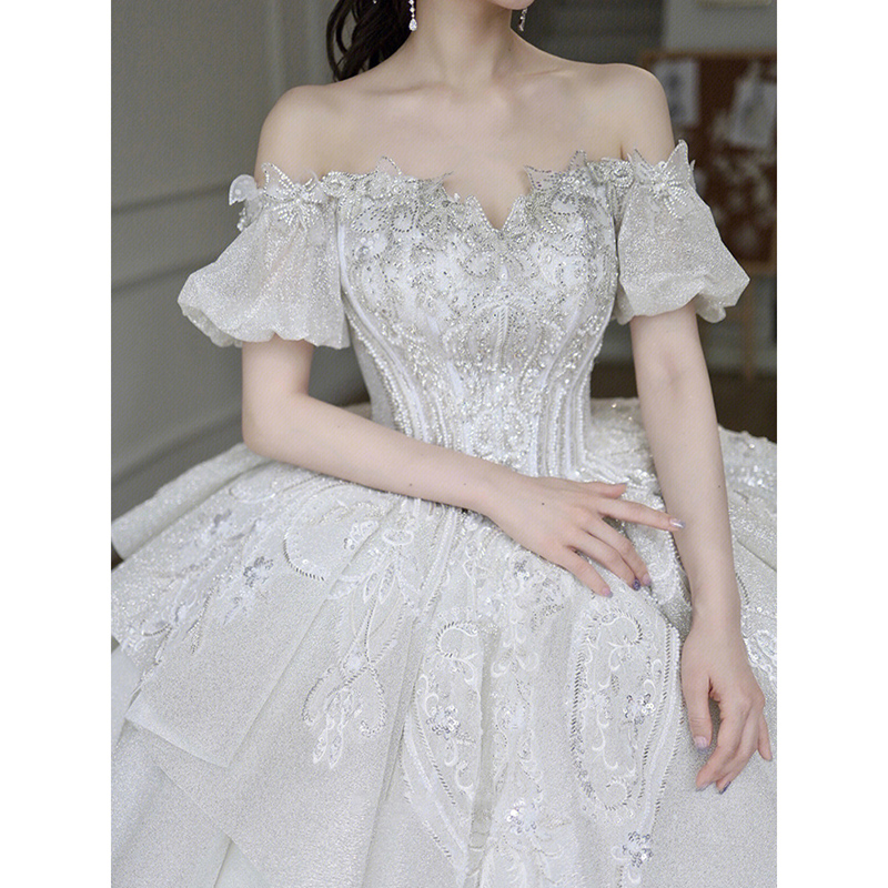 Lace advanced spring wedding dress, open shoulders, suitable for teen, french style, plus size Lace advanced spring wedding dress, open shoulders, suitable for teen, french style, plus size