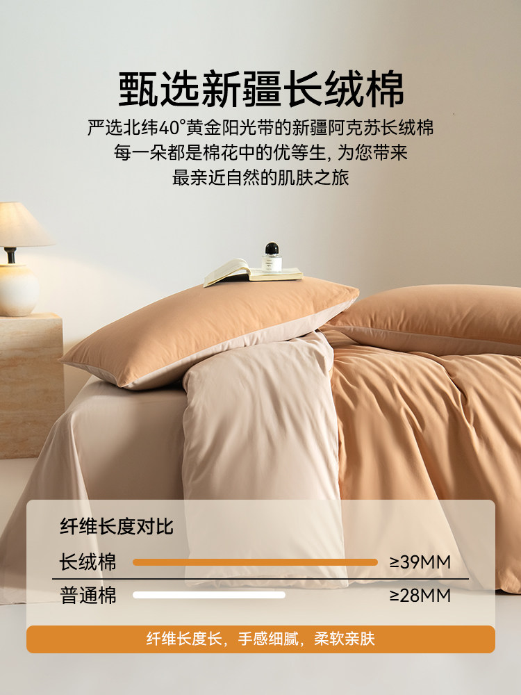 Thickened 100-Count Long-Staple Cotton Brushed Four-Piece Set, Pure Cotton Bed Sheet and Duvet Cover, New Autumn and Winter Bedding Three-Piece Set 4