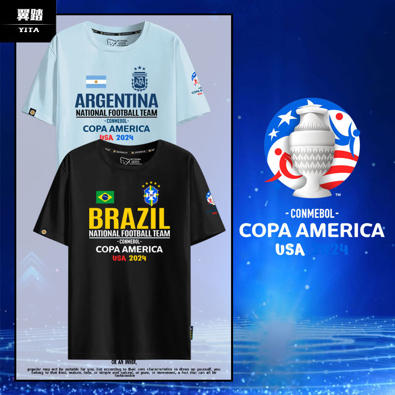 2024 America's Cup Argentina Brazil Mexico United States Team Football Fans Short-Sleeved T-Shirt Men and Women Pure Cotton Half-Sleeve 2024 America's Cup Argentina Brazil Mexico United States Team Football Fans Short-Sleeved T-Shirt Men and Women Pure Cotton Half-Sleeve