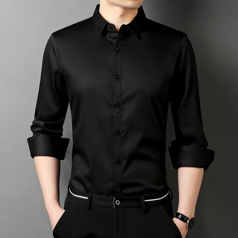 Ice silk light cotton spring autumn shirt male long sleeve fit in business suit with black shirt Botimblini flagship store