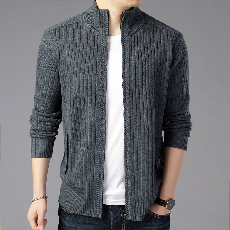 2022 knitted cardiovert men's sweater business casual youth hemmed in grey jacket trendy cardiovert cardiovert