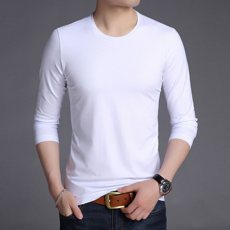 Long sleeve T-shirt pure color cotton pure white men's undershirt spring and autumn season men's clothing trendy spring and autumn clothed