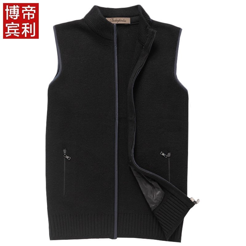 Spring Autumn Season Knit Waistcoat Men's Business Casual Sweater Waistcoat With Elderly Sleeveless Collar Vest Large Size Yard shoulder damp