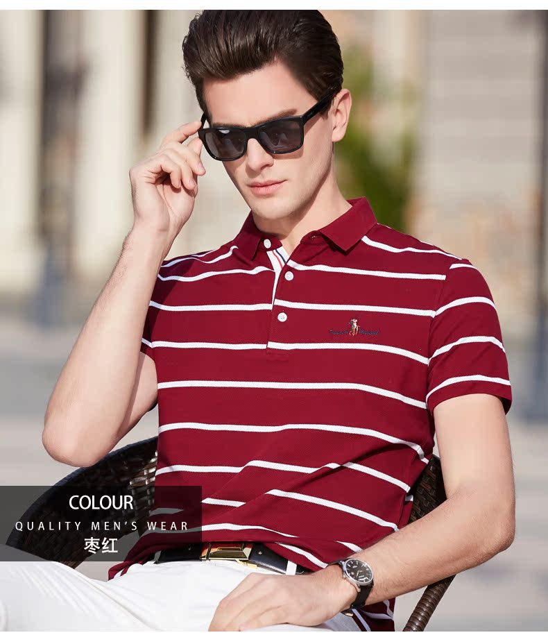 Mùa hè 2018 phong cách mới áo thun cotton ngắn tay áo thun kinh doanh bình thường Áo sơ mi cộc tay kẻ sọc cotton quần áo sọc nam t shirt golf