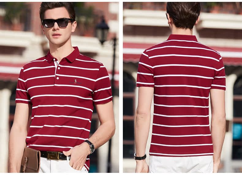 Mùa hè 2018 phong cách mới áo thun cotton ngắn tay áo thun kinh doanh bình thường Áo sơ mi cộc tay kẻ sọc cotton quần áo sọc nam t shirt golf