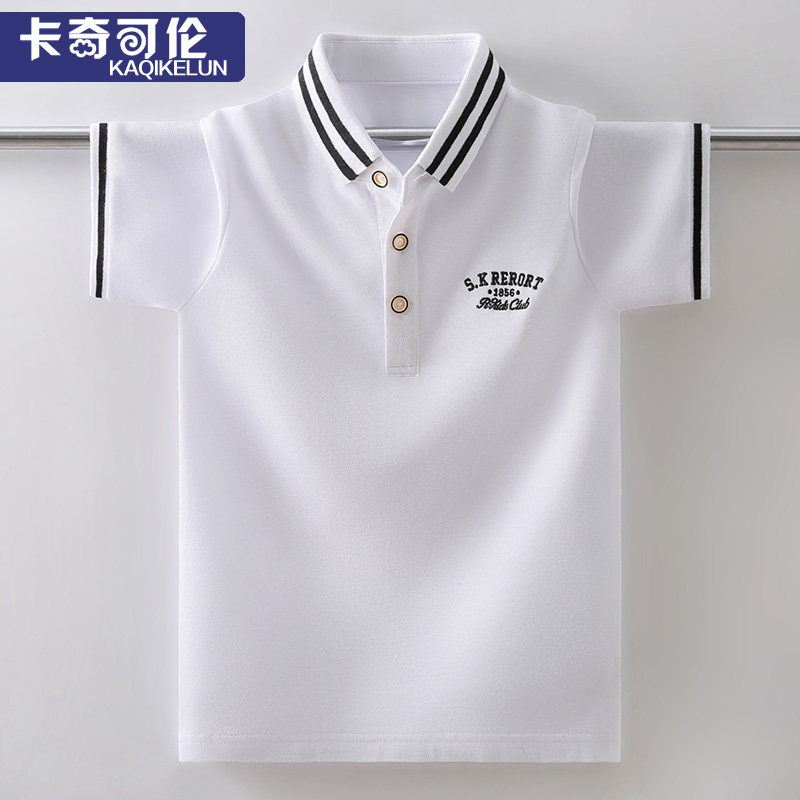 Boy T - shirt summer dress 2022 new children's leisure handsome childhood white polo shirt boy summer