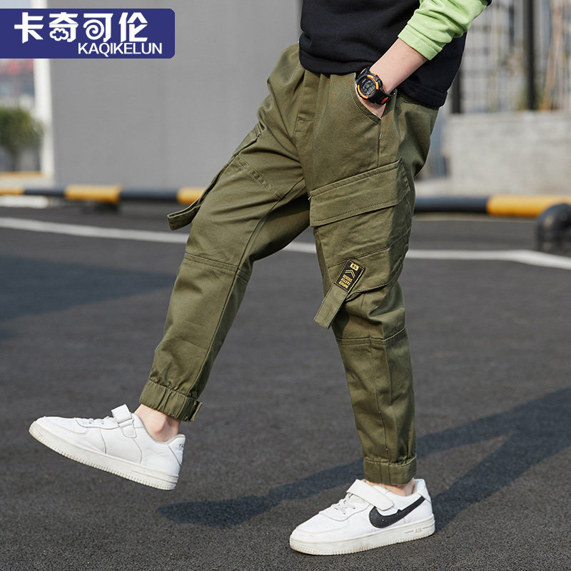 Boy's work pants spring and autumn boy handsome pants spring style CUHK child casual pants Korean version Children's pants Trousers Ocean Wave
