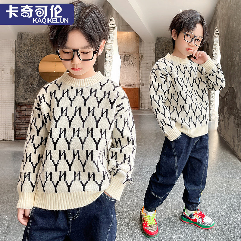 Boys sweater pullover autumn and winter 2022 new children's loose knitted sweater big boy Korean version thickened boy sanitary clothes