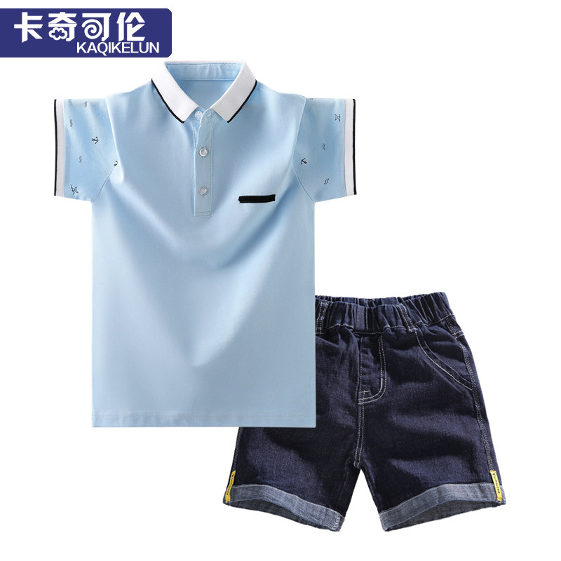 Boy's summer clothing suit 2022 new CUHK Tong Shuai Casual Short Sleeve Children Summer Boy Foreign Pie Polo Shirt
