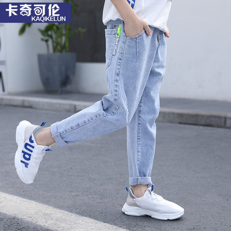 Boys jeans Autumn children's pants Summer thin Western style boys handsome middle and large children's casual pants spring and autumn tide