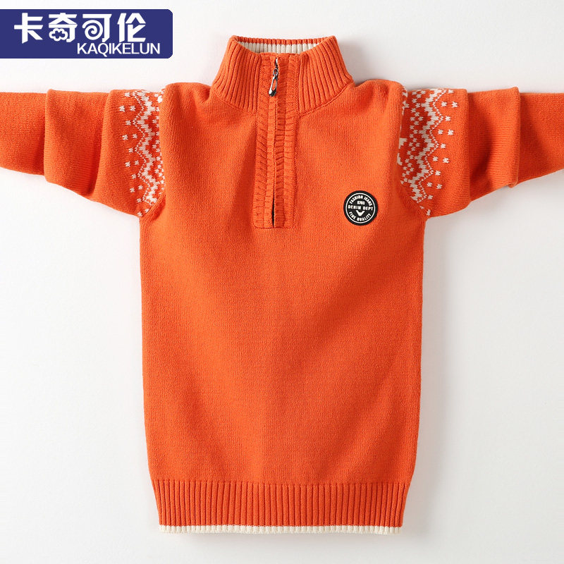Boy sweater pullover high collar Middle Child plus velvet thickened sanitary clothing autumn and winter children's sweater zipper boy tide