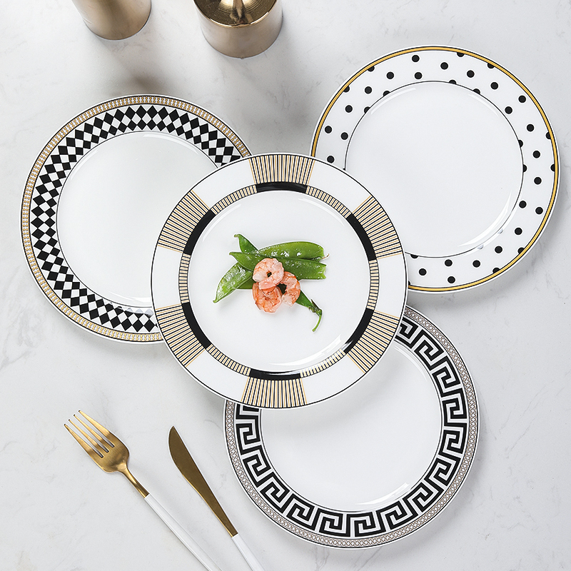 European-Style Creative Microwave-Safe Bone China Soup Plate, Household Light Luxury Ceramic Tableware, Hotel Restaurant Western Steak Plate