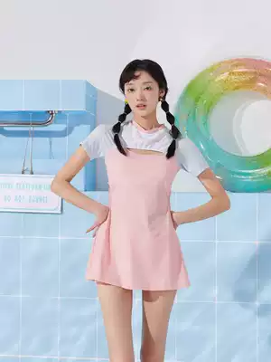 Aidol 2021 new swimsuit girls casual bathing hot spring skirt one-piece swimsuit belly cover conservative swimsuit