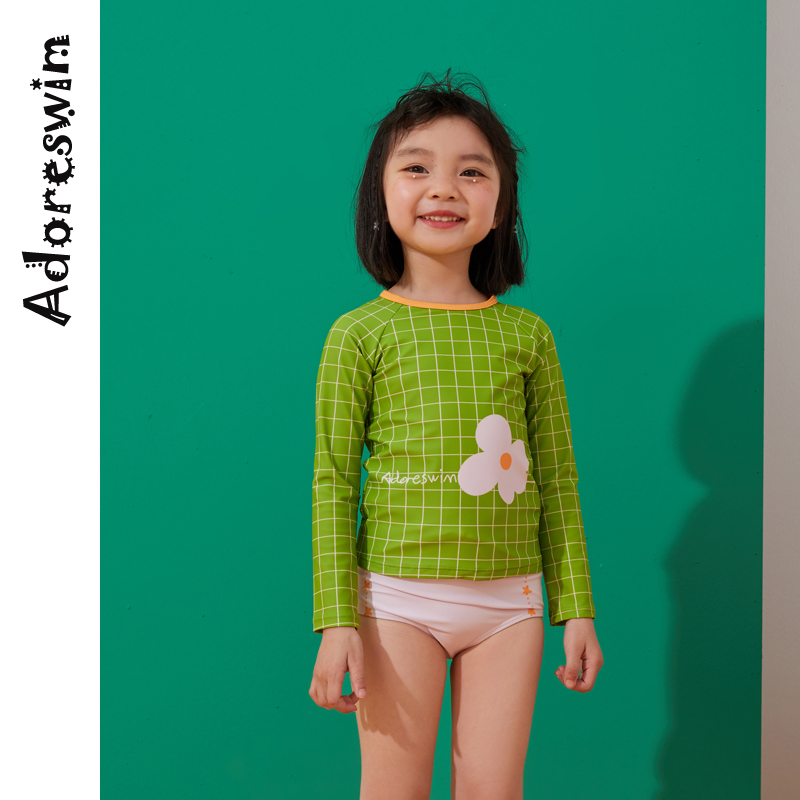 Aidol girls swimsuit 2021 new split long sleeve shorts cute female baby swimsuit sunscreen swimsuit
