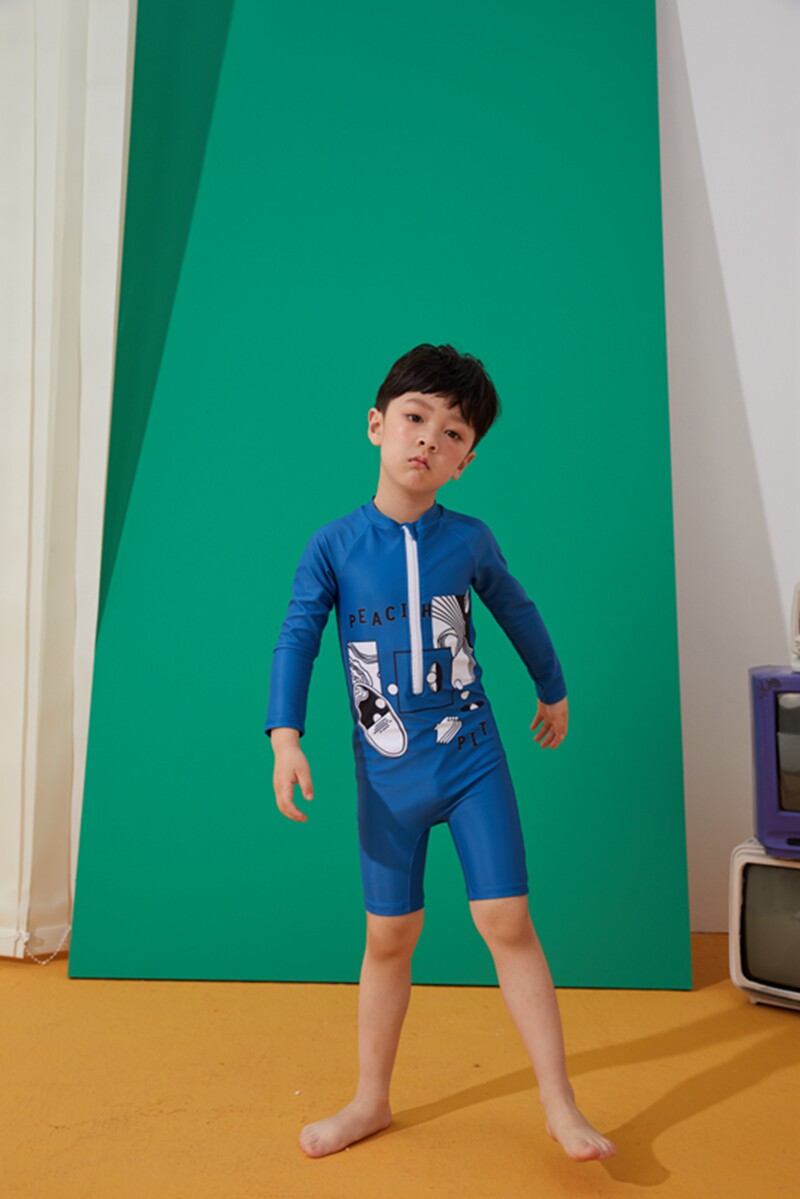 Adol 2021 new boys one-piece long-sleeved swimsuit middle and young children's sunscreen baby swimsuit hot spring swimsuit