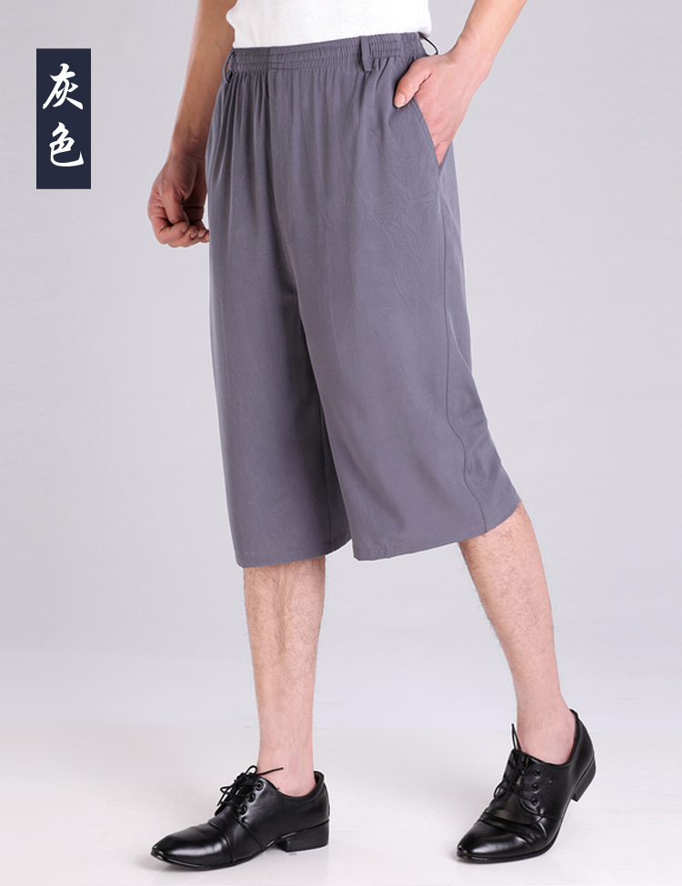 Trung niên bảy- điểm ông nội quần short nam mùa hè mỏng cha cũ 7 chân quần eo cao vành đai đàn hồi giản dị quần âu